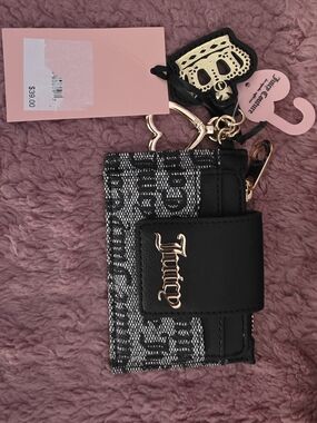 Juicy Couture Black & Gray Signature Card Holder Keychain
